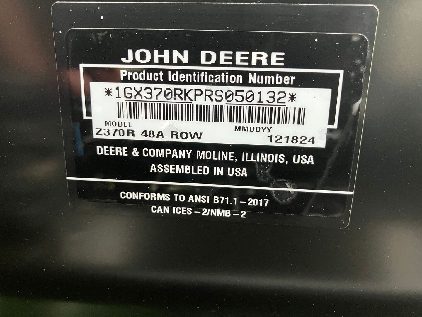 JOHN DEERE Z370R ELECTRIC ZERO TURN 48